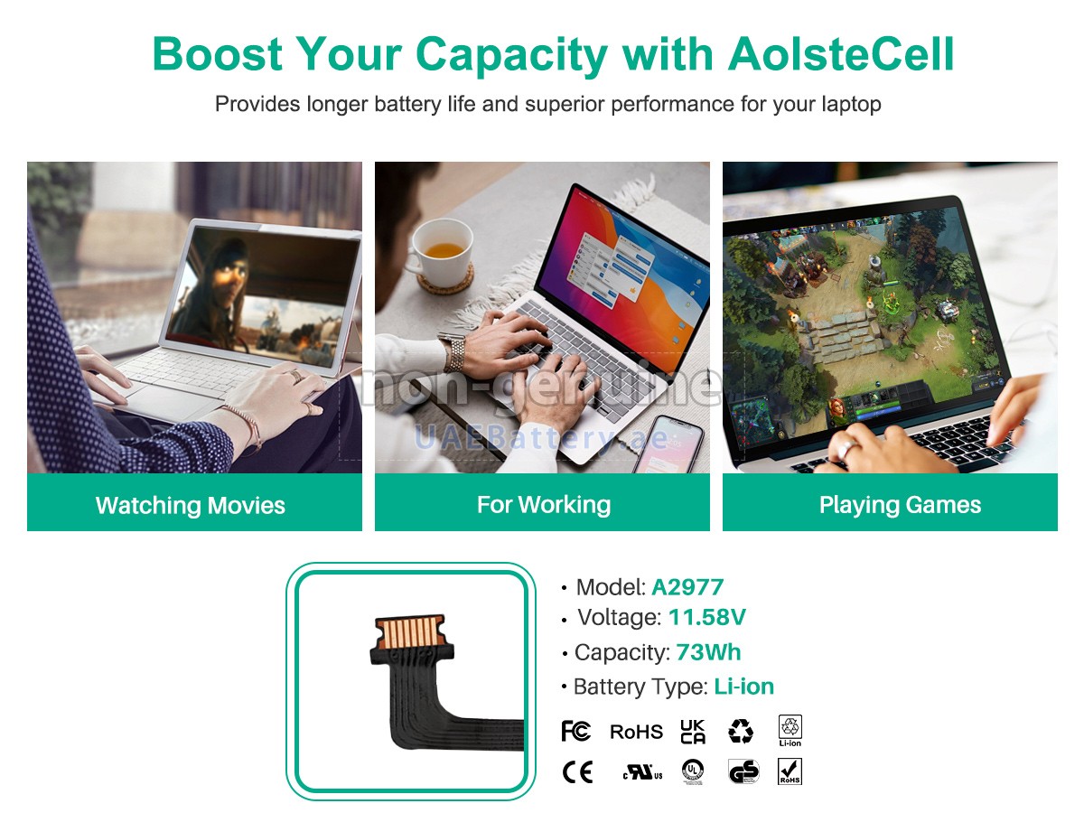 بطارية Apple MacBook Pro M3 MAX 16 CPU 40 GPU 14-inch A2992