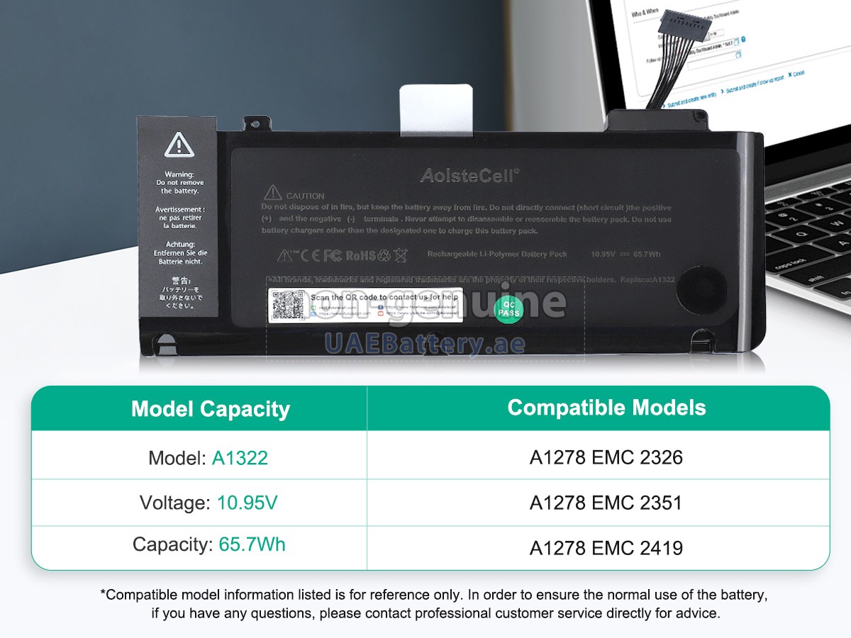 بطارية Apple MacBook Pro Core I5 2.4GHZ 13.3 inch A1278(EMC 2555*)